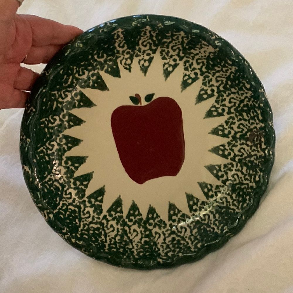 Pie Pan Plate Dish Spongeware Pottery Apple Farmhouse